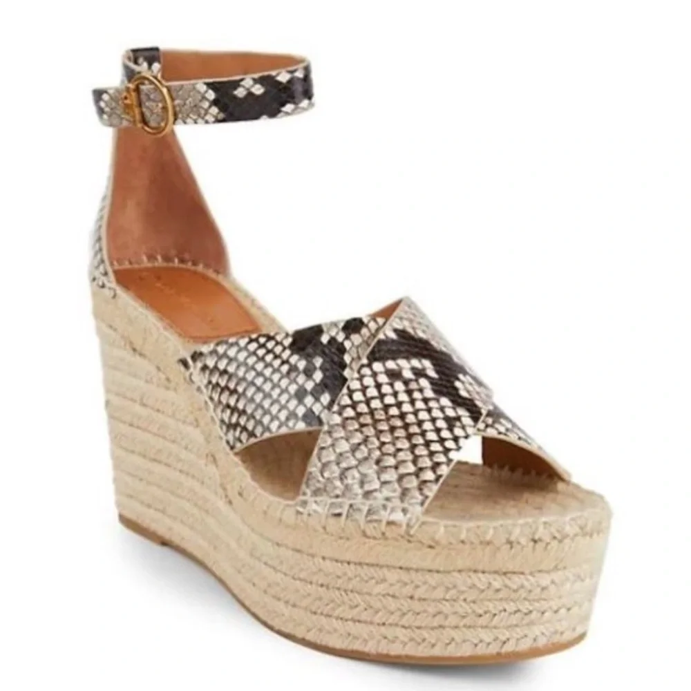 NEW! Tory Burch Warm Roccia Snakeskin Selby Wedge Espadrille Sandals - Size 8.5🚀